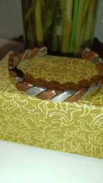 Copper and silver tone bracelet cuff