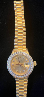 Vtg 2000 Rolex Lady Datejust President 18K Gold Diamond Dial & Bezel