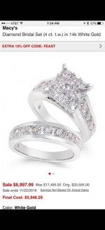 Diamond Bridal set 4 carat total weight 14k white gold
