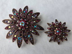 Matching Aurora Borealis Swarovski Crystal Flower Brooches