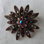 Matching Aurora Borealis Swarovski Crystal Flower Brooches
