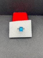 Square Blue Cz Silver Ring - size 8