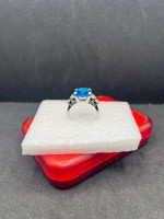 Square Blue Cz Silver Ring - size 8