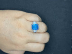 Square Blue Cz Silver Ring - size 8