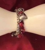 Hearts and Red Beads Charm Bracelet