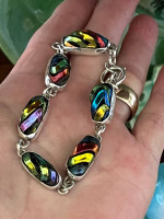 Beautiful Art Glass & Sterling Silver Bracelet