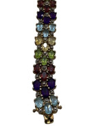 Sterling Silver .925 Gold filled Multicolor Stones Bracelet (8" Long)