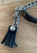 Mens Leather & Metal Skull Bracelet