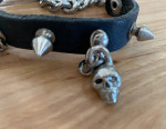 Mens Leather & Metal Skull Bracelet