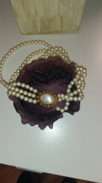 Florenza signed brooch faux Pearl necklace