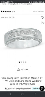 Mens Vera Wang 1ct TW wedding ring