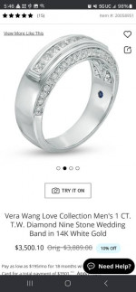 Mens Vera Wang 1ct TW wedding ring