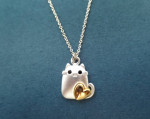 Love gold heart Sterling silver chain Cat necklace