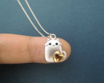 Love gold heart Sterling silver chain Cat necklace