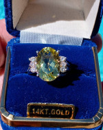 14K WHITE GOLD LIMON QUARTZ & DIAMOND RING
