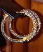 10K YELLOW GOLD 1.5 CT DIAMOND HOOP EARRINGS - NWOT