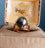 14K GOLD & DIAMOND TAHITIAN SOUTH SEA PEARL RING