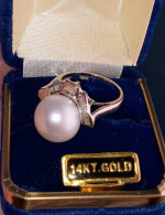 14K WHITE GOLD & DIAMOND 12MM SOUTH SEA PEARL RING