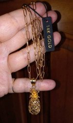 14K YELLOW GOLD PINEAPPLE PENDANT OR 20" CHAIN NECKLACE - NWT
