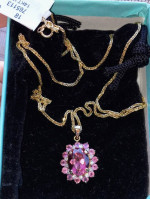 14K GOLD PINK TOURMALINE & DIAMOND FLOWER PENDANT