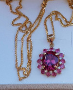 14K GOLD PINK TOURMALINE & DIAMOND FLOWER PENDANT