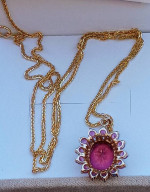 14K GOLD PINK TOURMALINE & DIAMOND FLOWER PENDANT