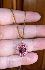 14K GOLD PINK TOURMALINE & DIAMOND FLOWER PENDANT