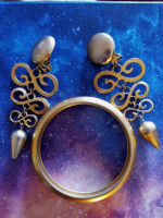 GOLD TONE CHANDELIER EARRINGS & BANGLE 2-PC SET