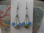 Blue Crystal and Green Agate Bead Stainless Steel Earrings