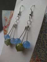 Blue Crystal and Green Agate Bead Stainless Steel Earrings