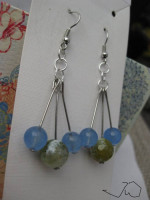 Blue Crystal and Green Agate Bead Stainless Steel Earrings