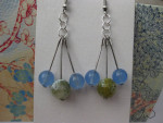 Blue Crystal and Green Agate Bead Stainless Steel Earrings