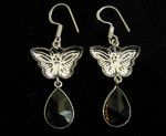 Sterling Silver Butterfly & Amber Stone Earrings