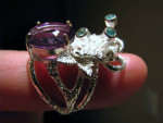 Purple Amethyst & Emerald Sterling Silver Flower Ring