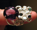 Purple Amethyst & Emerald Sterling Silver Flower Ring