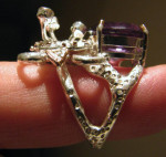 Purple Amethyst & Emerald Sterling Silver Flower Ring