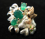 Sterling Silver, Emerald & Rose Gold Floral Ring 6.5
