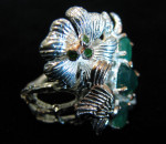 Sterling Silver, Emerald & Rose Gold Floral Ring 6.5