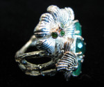 Sterling Silver, Emerald & Rose Gold Floral Ring 6.5