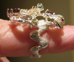 Garnet Emerald Bees Sterling Silver Zigzag Band Cocktail Ring