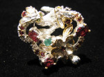 Garnet Emerald Bees Sterling Silver Zigzag Band Cocktail Ring