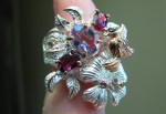 Sterling Silver, Kunzite & Rose Gold Floral Ring