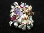 Sterling Silver, Kunzite & Rose Gold Floral Ring
