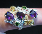 Sterling Silver Purple Amethyst & Emerald Ring