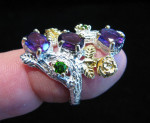 Sterling Silver Purple Amethyst & Emerald Ring