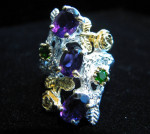 Sterling Silver Purple Amethyst & Emerald Ring