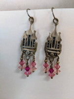 Earrings Sterling & Pink Swarovski Crystal Castles