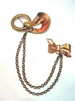 Retro Bow Pin Rose Goldtone Costume Double Brooch Brooch 1940s