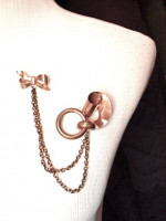 Retro Bow Pin Rose Goldtone Costume Double Brooch Brooch 1940s