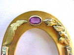 Victorian Sash Pin Large Brass Amethyst Glass & Clear Rhinestones